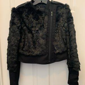 BCBG Maxazria Black Faux Fur Jacket Size Small